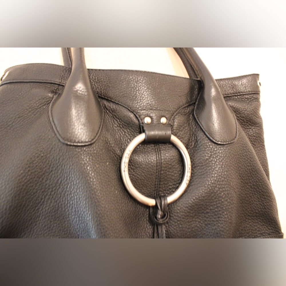 The Sak Elegant 100% Cowhide Large Leather Black Tote Hand Bag Satchel - Picture 2 of 13